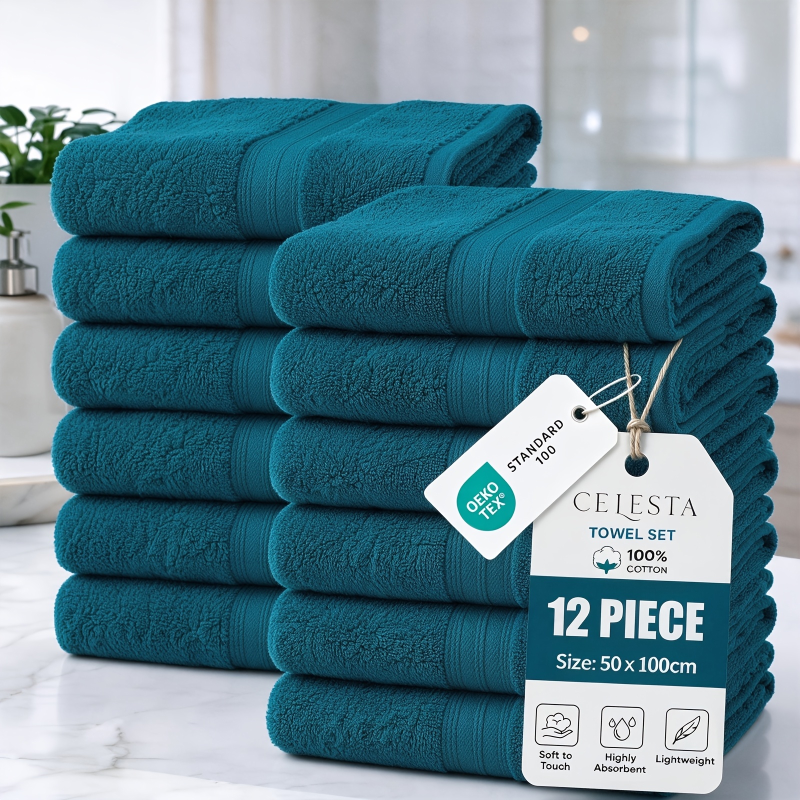 Image of 12pcs Hand Towel Set, 50x100 Cm, , Soft, Absorbent, And Easy To Care For. Perfect For The Bathroom, Shower, Or Gym
