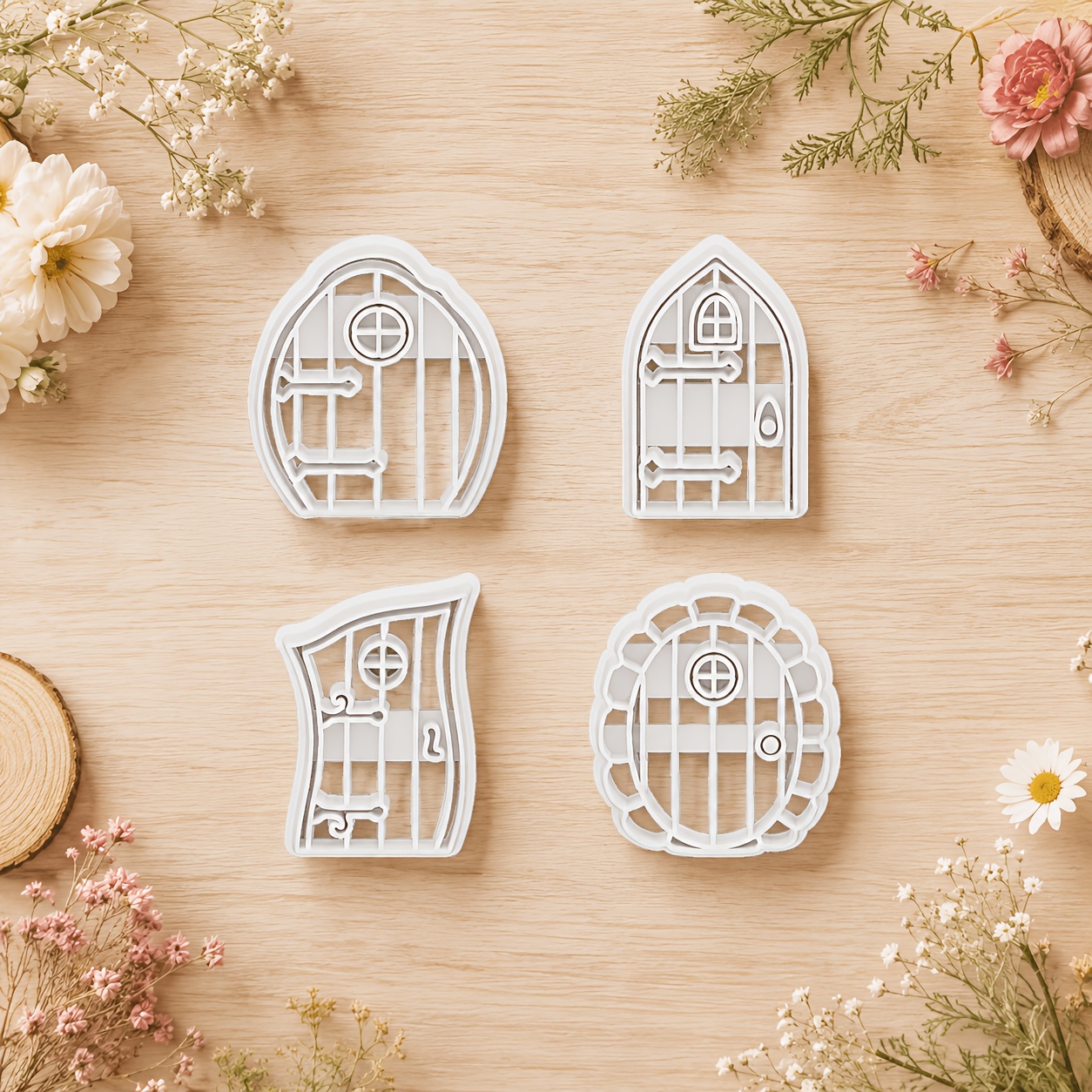 TEMU 4pcs Fairy Tale Polymer Clay Cutter, Door Clay Molds, Door Shaped Clay Molds, Daily Scene Jewelry Making Tools, Craft Supplies, Creative Pendant