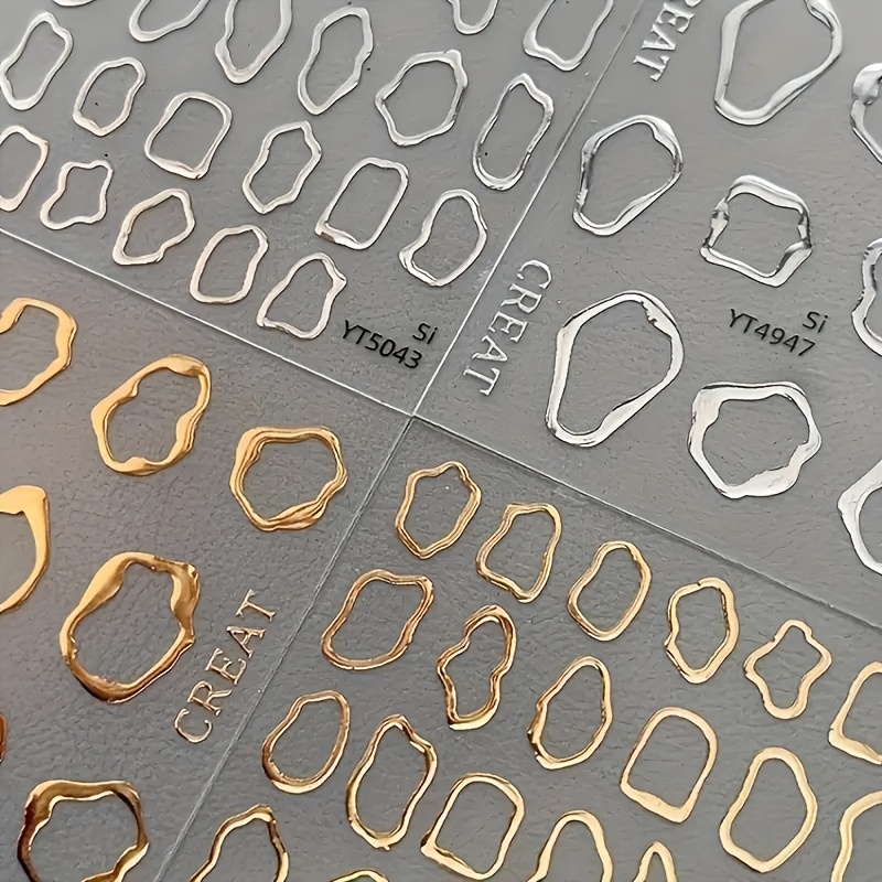 Image of 4- Geometric Nail Stickers | Shimmery Self-adhesive Pet Nail Art For Valentine's, Mother's Day, And Wedding - Reusable With Golden Stamping