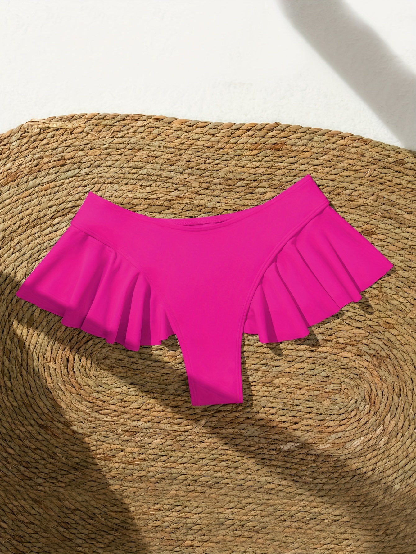 Ruffle Plain Thong Swim Briefs High Stretch Cute Bikini - Temu