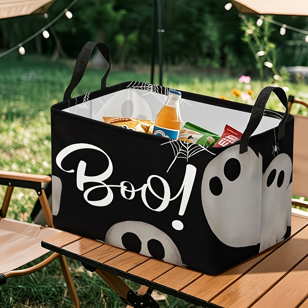 TEMU 1pc Halloween Storage Basket, Fun "boo!" Print With Web And Design. In Sizes. Durable Household Storage And Organization Box, Use And Party