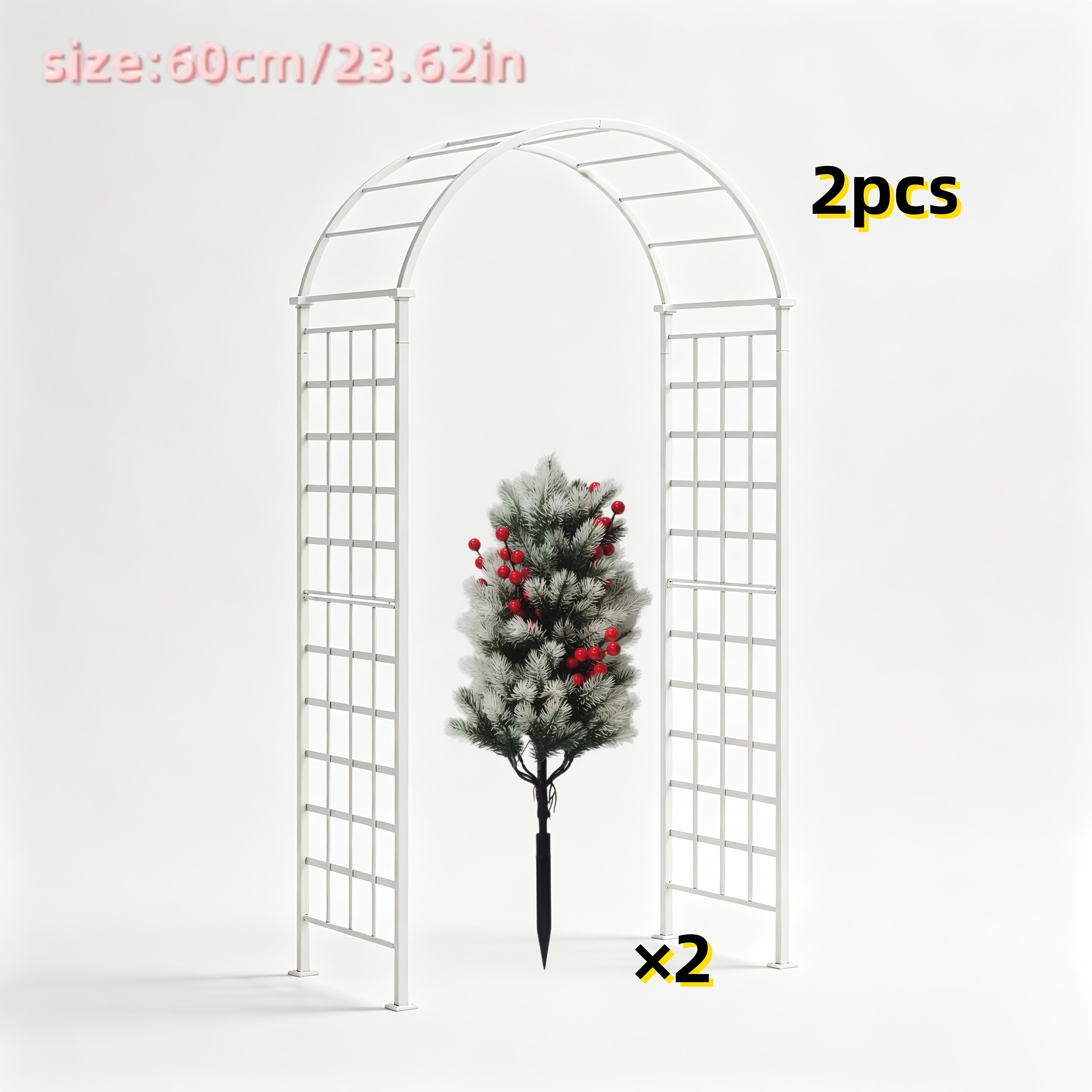 TEMU 2pcs Set Of Large High-quality Artificial Poinsettia Berry Pine Trees, Artificial Pine Needle And Berry Christmas Trees, Suitable For Christmas