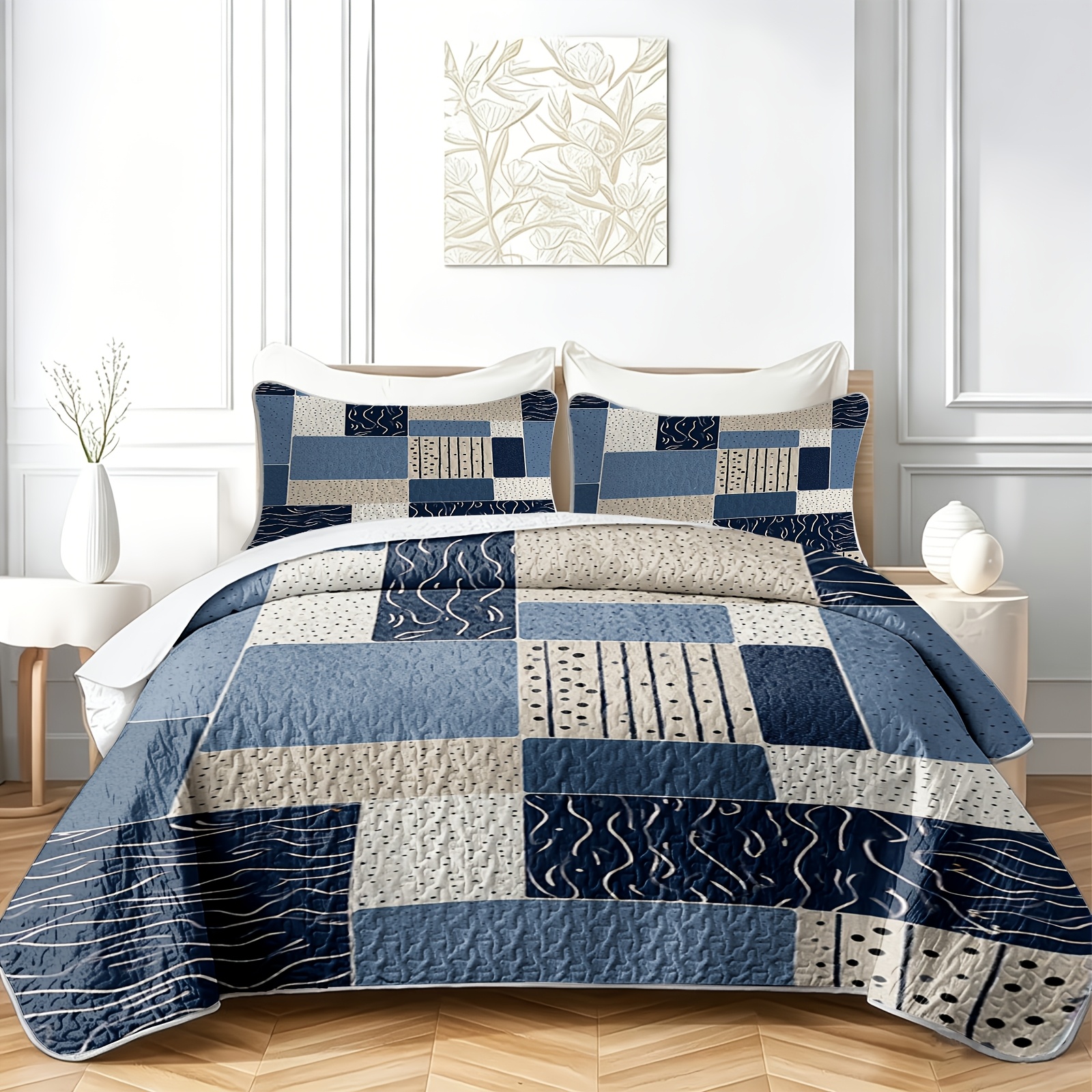 TEMU 3pcs Quilted Summer Cooling Bedspread Set With A ,featuring A Print,includes 1 Bedspread And 2 Pillowcases,, In , Bedroom Dorm Decor Bedding