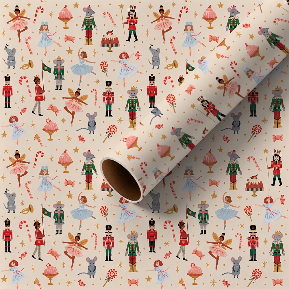 TEMU 1 Rolle Geschenkpapier mit Nussknacker-Ballett-Druck, geeignet für Feiertags-Geschenkverpackung Party-Dekoration