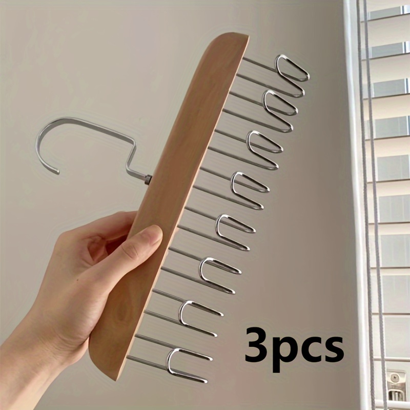 TEMU 3pcs Wooden 8 Hooks, -saving -functional -duty 360° Wardrobe Storage Organizer For Tank Tops, , Bras, Scarves, , Belts, Supplies