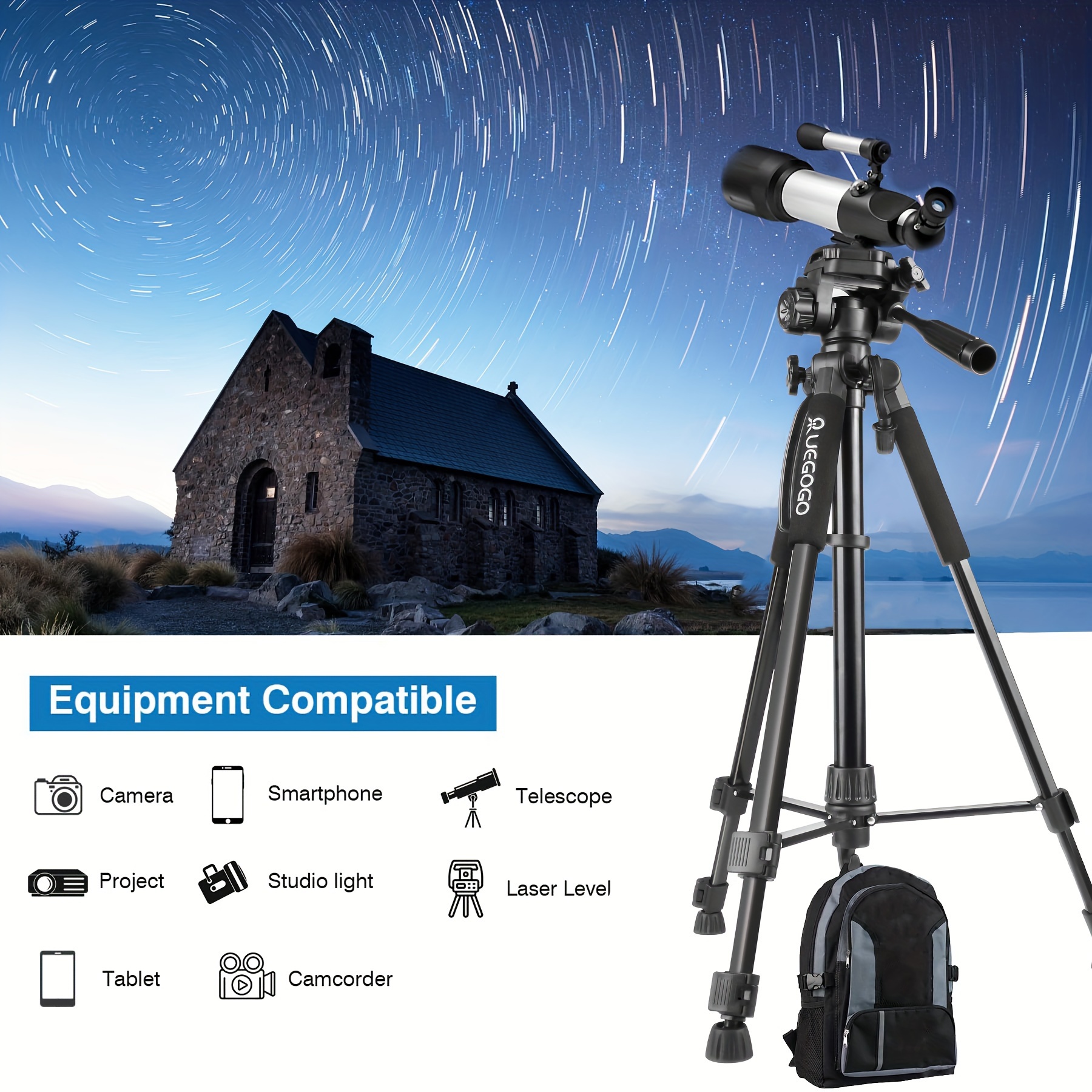 1pz   60-inch supporto tripode in   di alluminio professionale con testa gimbal,   per fotocamera mirrorless/dslr/camcorder/cellulare,   borsa di stoccaggio e clip per telefono Dettagli dell'articolo 4