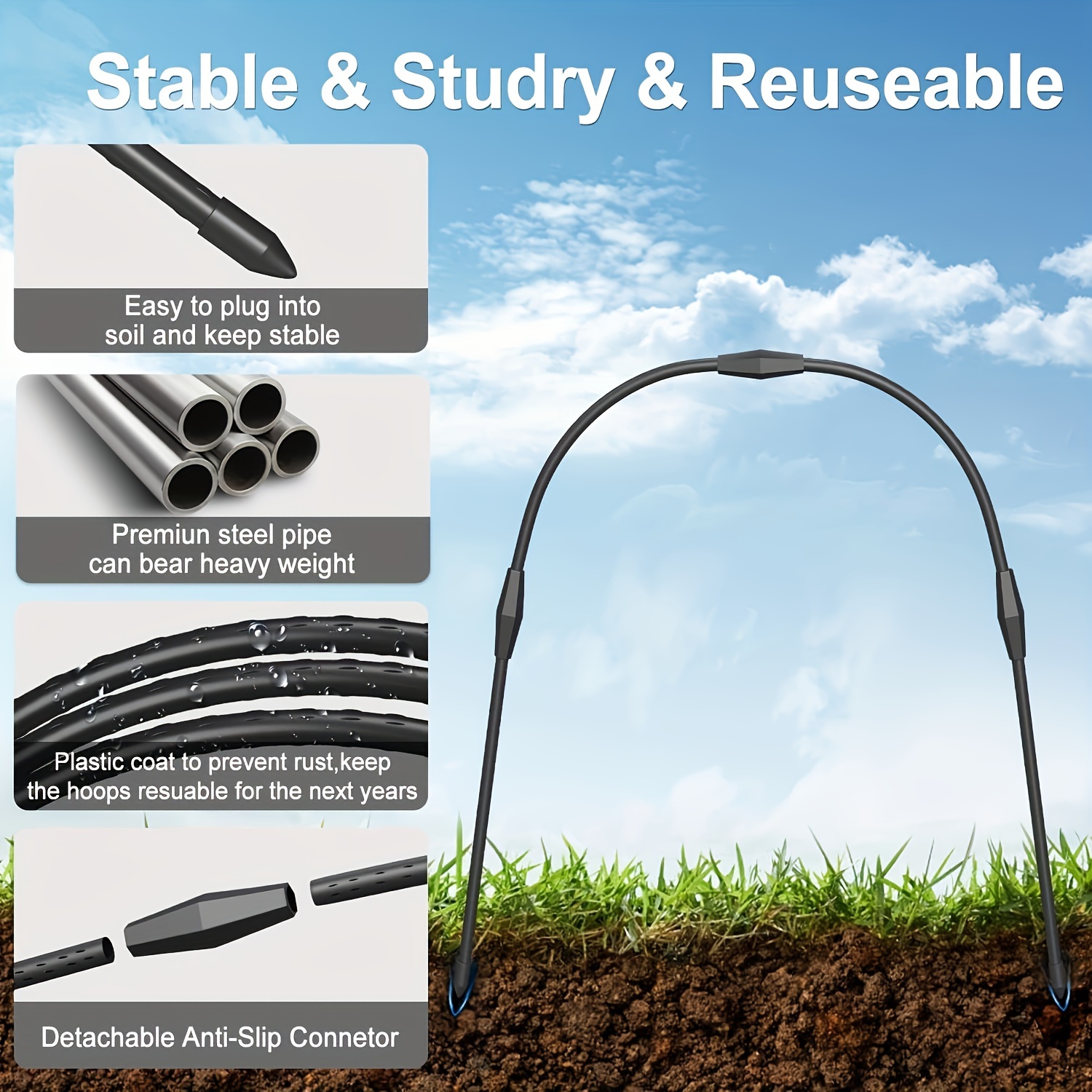 8pcs Garden Hoops For Raised Beds, Greenhouse Hoops For Row Cover Garden Netting, Rust-Free Garden Tunnel, Reuseable Gardening Supplies For Plants