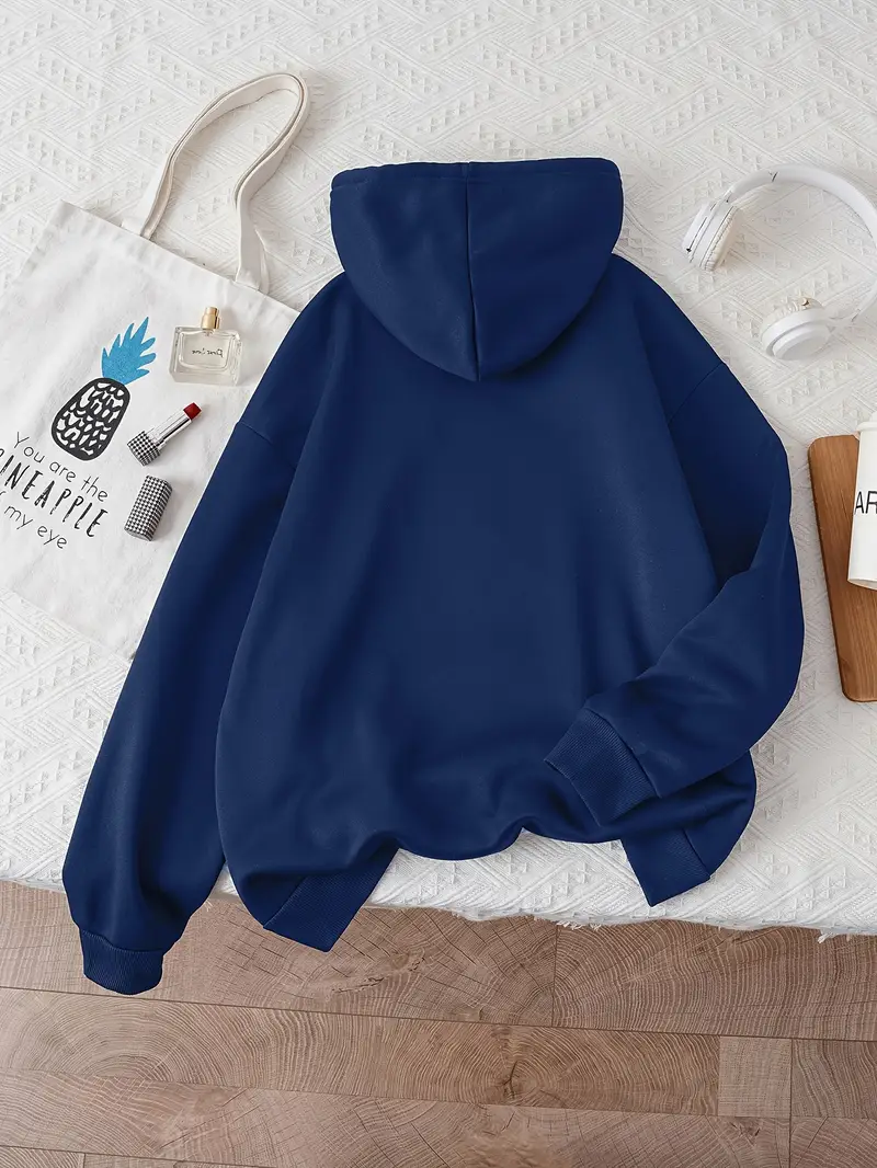 sweat à capuche pour femme bleu marine usa avec imprimé de lettres - pull décontracté à manches longues avec lettrage, coupe régulière, chaud pour l hiver Détails du produit 6