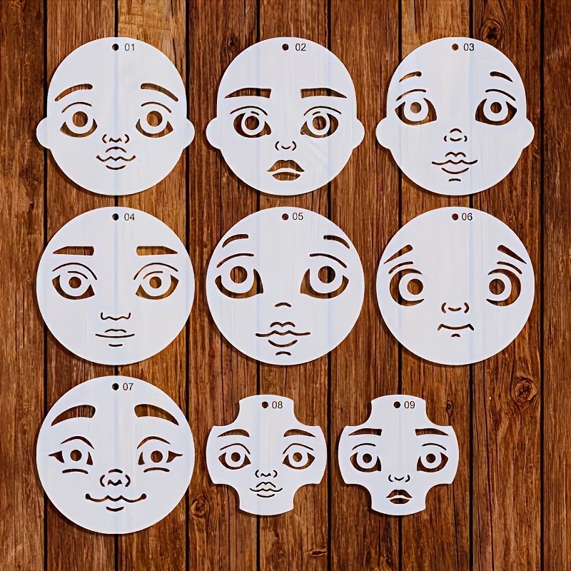 TEMU 9 Facial Templates, 7 Reusable 3.9-inch Painting Molds / 2 Reusable 3.0-inch Painting Molds. Suitable For Painting, Craft Making, Doll Making,