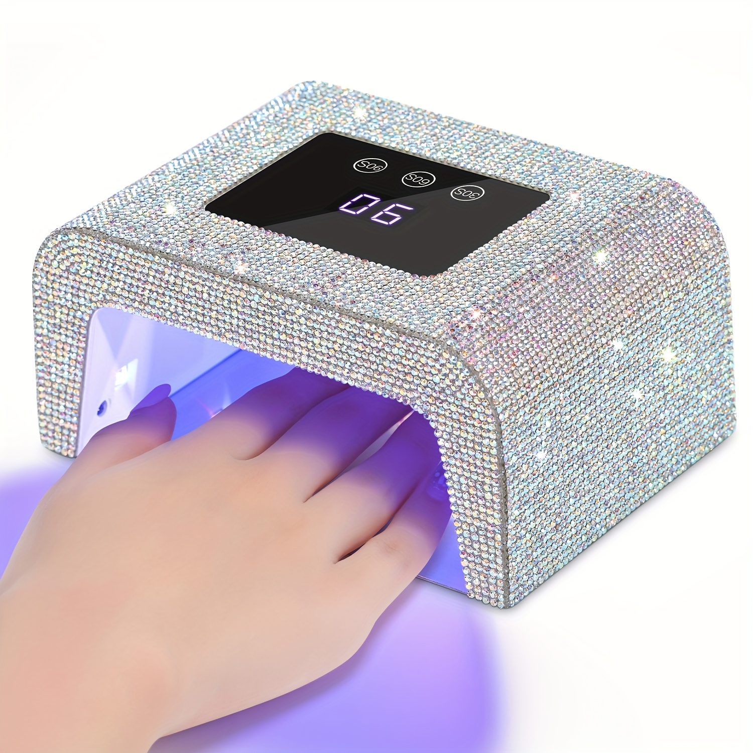 TEMU Led Nail Lamp For Gel Nails With Rhinestones, Magnetic Base Portable Nail Dryer With 3 Timer Settings, Plug-in Gel Nail Light For Salon & Home