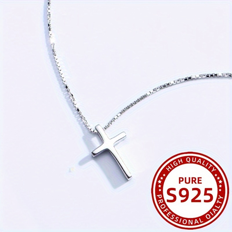 1pc 925 silver cross pendant necklace 1pc elegant 925 sterling silver cross pendant necklace for women clavicle chain versatile for and gifting holiday theme silver plated accessory details 7