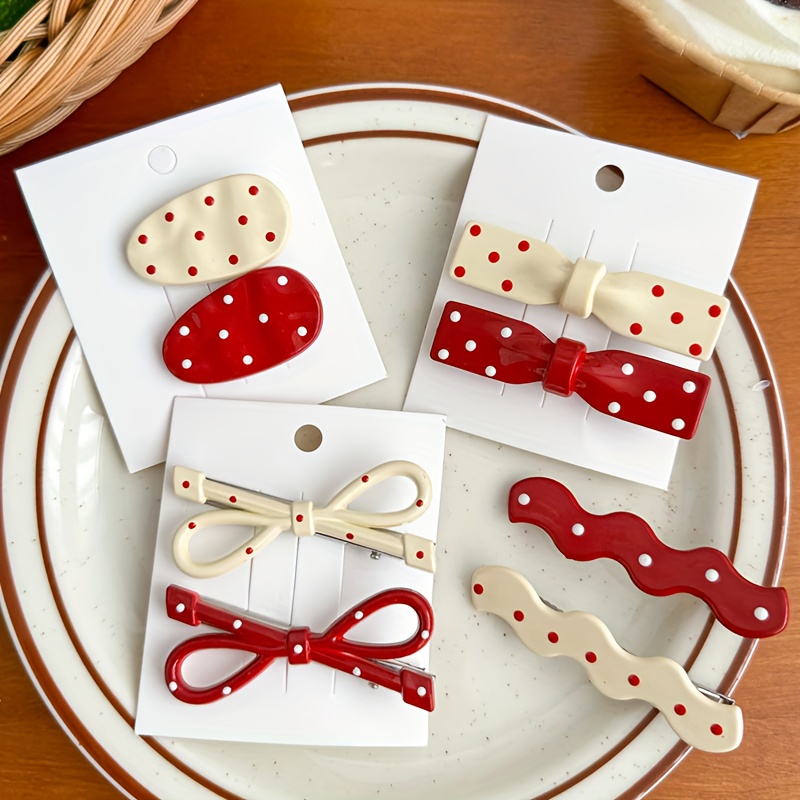 8pcs Red Bow Hairpin Set, Designed For Basic Side Hair Clips To Cover The Forehead