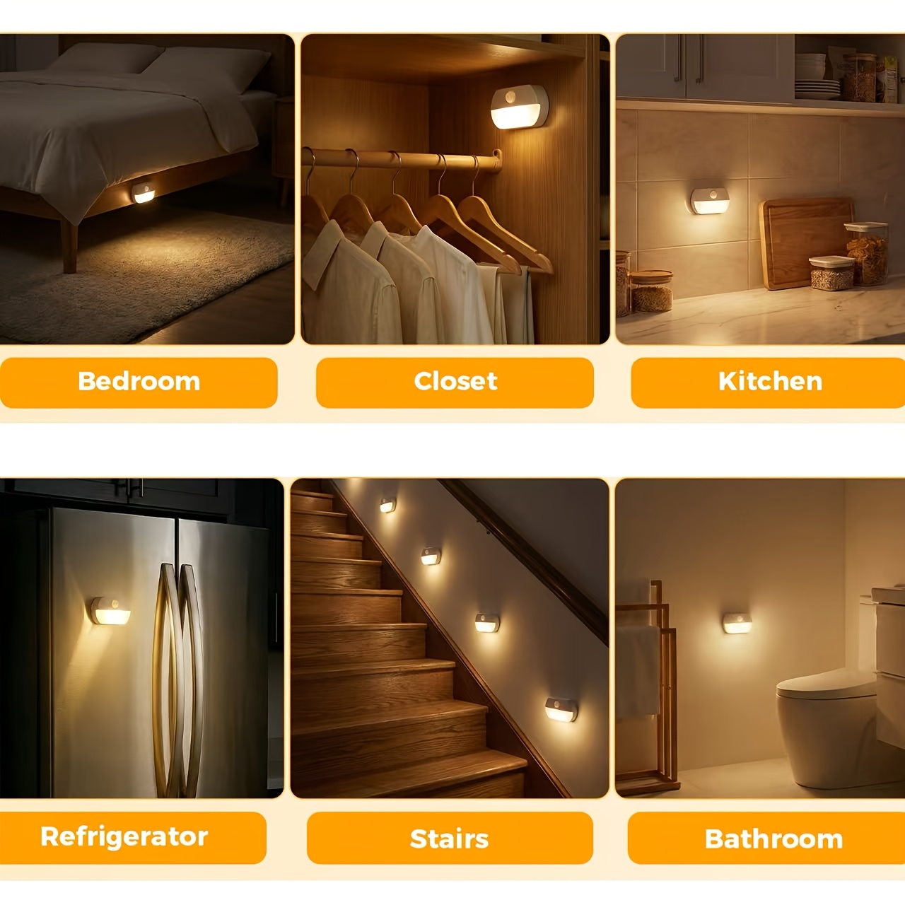 4pcs Motion Sensor Night Lights, LED Under Cabinet Lights