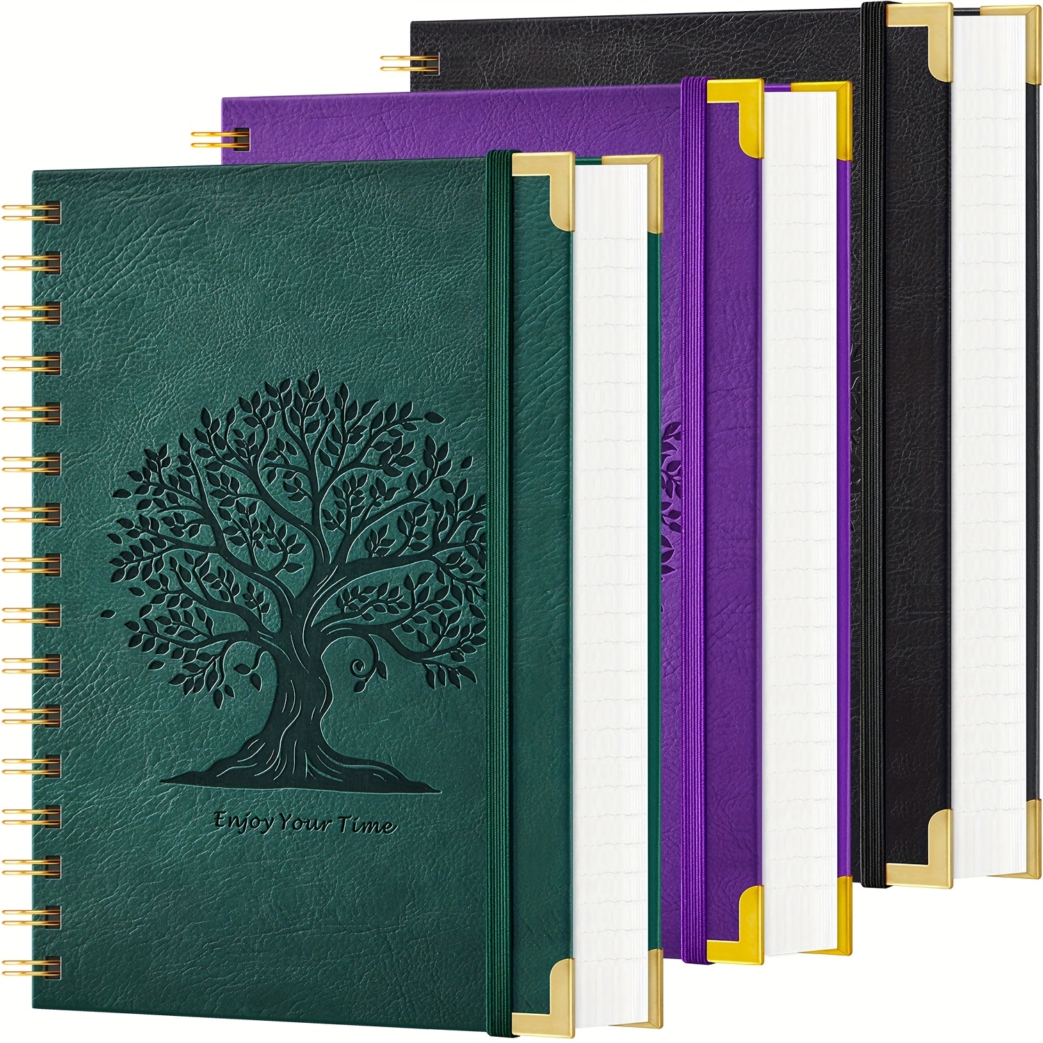 Image of 3-pack A5 Spiral Notebooks, 300 Pages College Ruled Notebooks For Women/men, 100gsm Thick Paper, No Bleed, Faux Leather Cover, X , For Office School Supplies