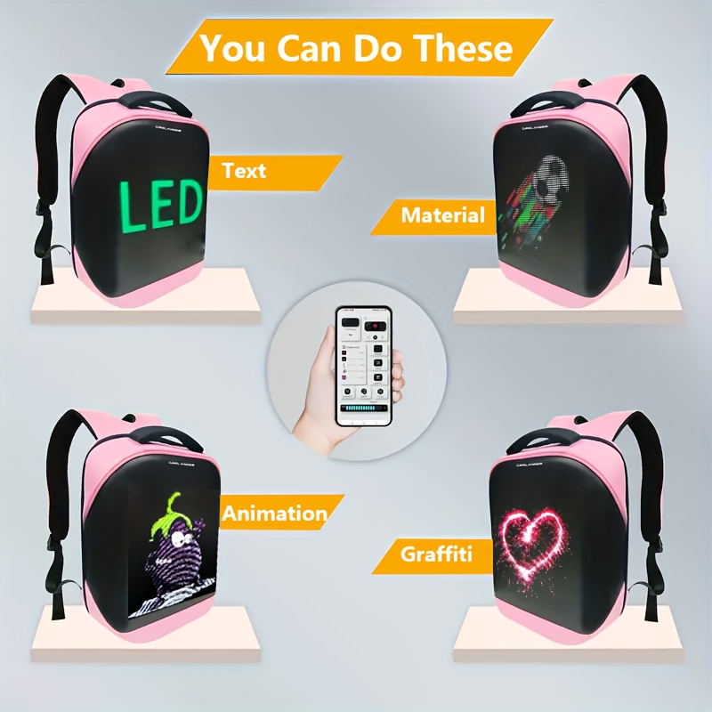 Sac à dos Oxford à bandoulière réglable avec éclairage LED, pour ordinateur portable, moto, voyage et camping