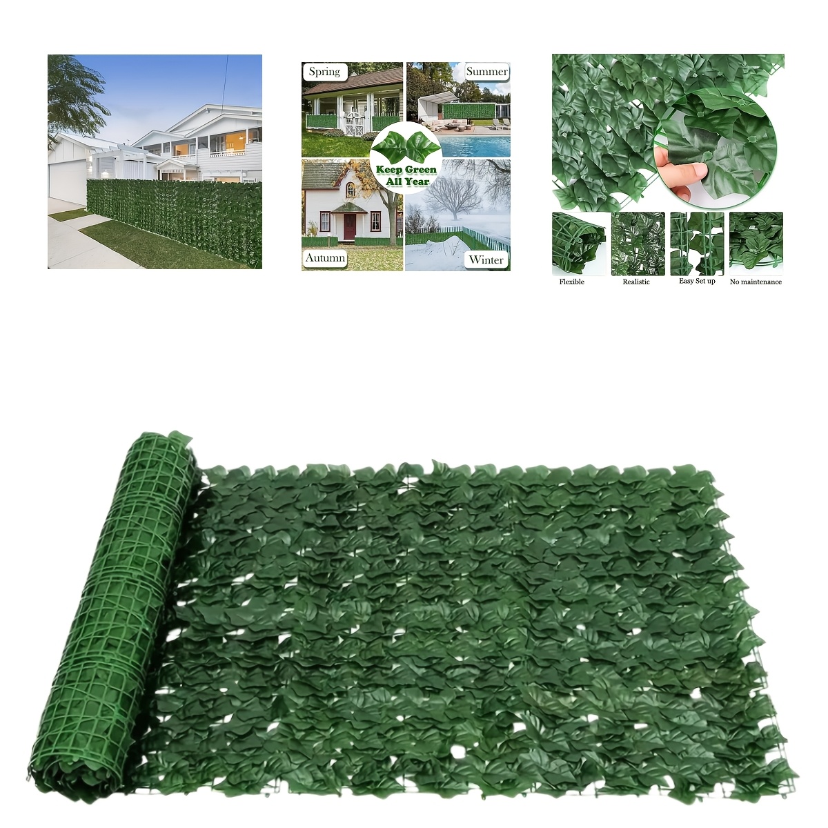 Image of Versatile Artificial Green Fence Roll - 1pc, 300x100cm, Perfect For Outdoor Balcony & Garden Decor With Realistic Leaves, Ideal Christmas Tree Companion & Holiday Gift