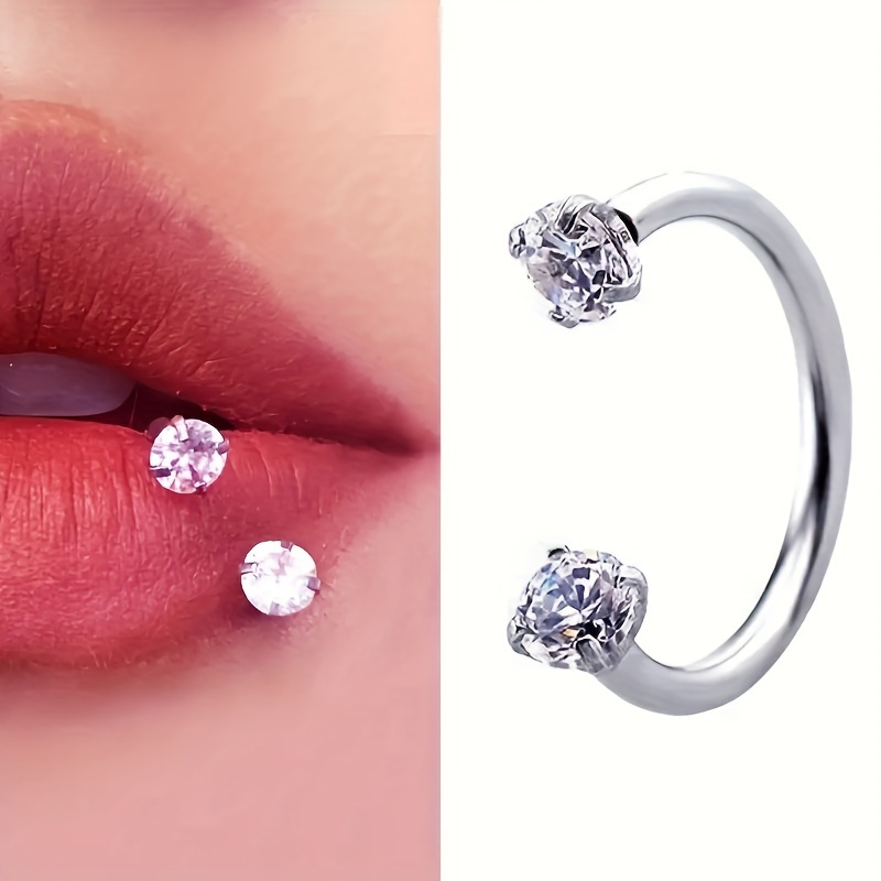 Chic Stainless Steel * Lip Ring with Cubic Zirconia - * Parties & Casual  Attire, Ideal Gift for Her, Stainless Steel * Lip Ring, Piercing, Party Gift