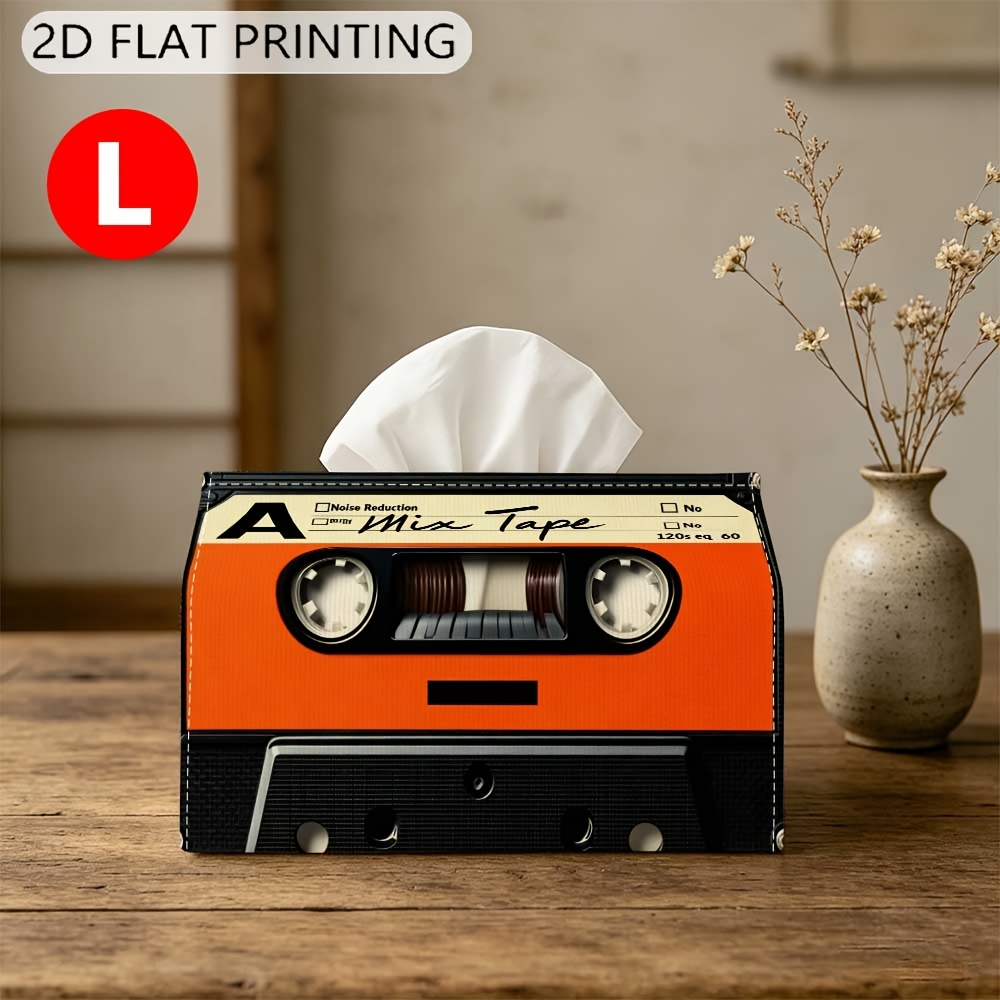 TEMU 1 pièce Porte-boîte à mouchoirs et distributeur rétro de cassette - Orange et noir, convient pour étagère, plan de travail, décoration de