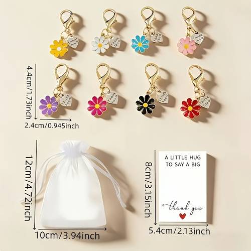 juego de 60 piezas/20 surtidos, llaveros de margarita de multicolor aleatorios - 20 llaveros_20 tarjetas_20 bolsas de regalo - dijes florales delicados para hombres y mujeres, cierre de langosta, cadena de aleación de para decoración de llaves y bolsos