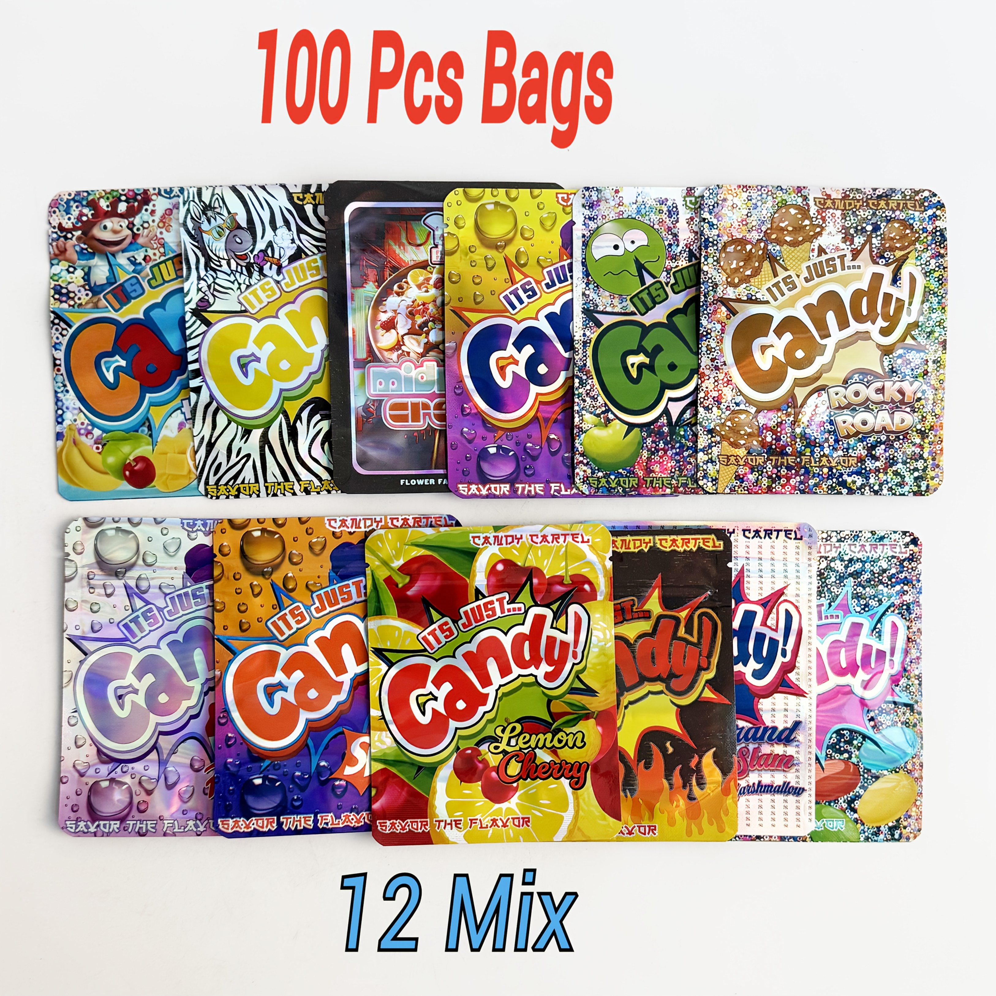 Temu – TEMU 50/100pcs Bags, 12 Mix, Mylar Bags Exotic, 3.5g Bags, Candy Bags, Storage Bags, Holographic Bags, Zipper Bags, Gift Bags, Resealable Bags,