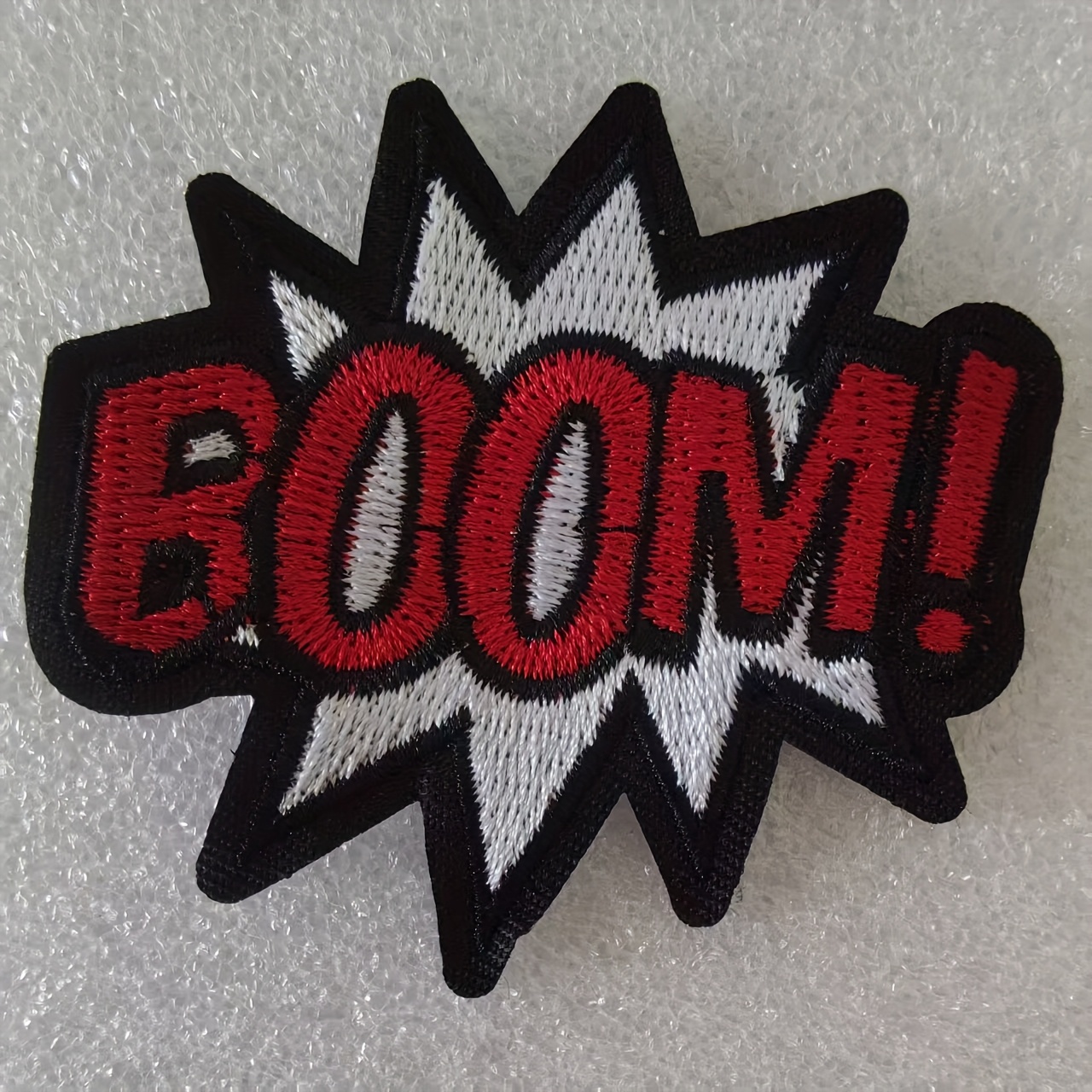 TEMU Iron On Embroidered Patches, 2pcs Punk Rock Band "boom!" Comic Style Embroidered Applique, Black White Design, Iron-on & Sew-on, Ideal Decor For