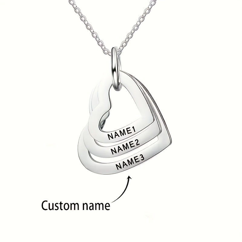 TEMU Personalized Stainless Steel Love Heart Engraved Name Necklace, Custom Name Heart Pendant Necklace, Women's Jewelry Holiday Additions, Perfect