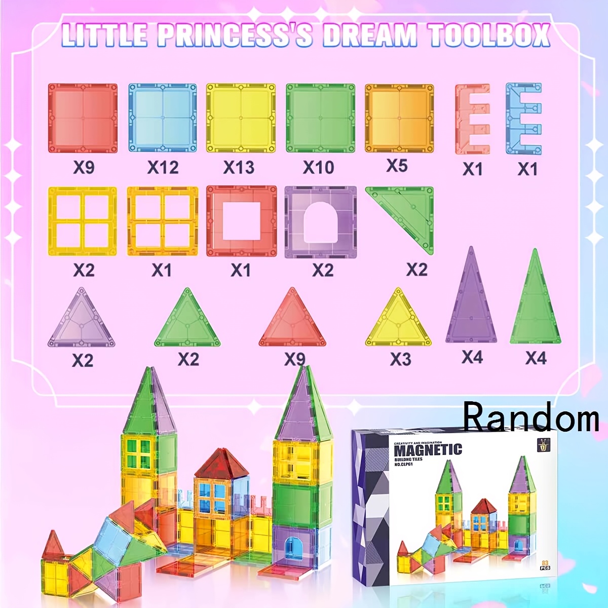 Random Color STEM Magnetic Stacking Building Tiles