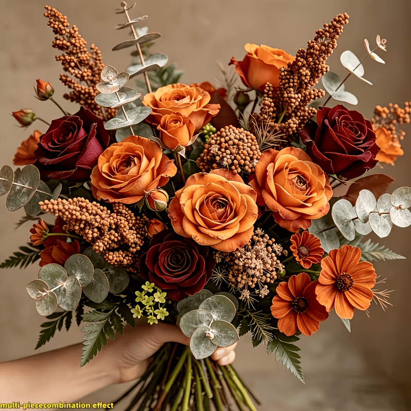 Luxury 14pcs Autumn Warm-Toned Artificial Flower Bouquet