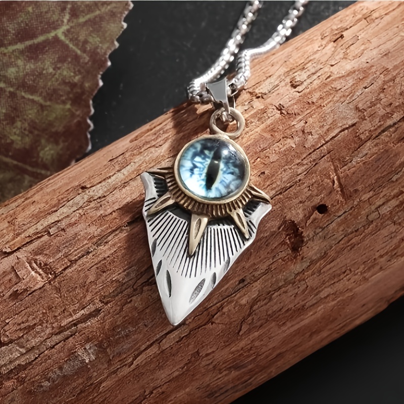 Women's Blue Eye Shield Pendant Necklace, Vintage Style