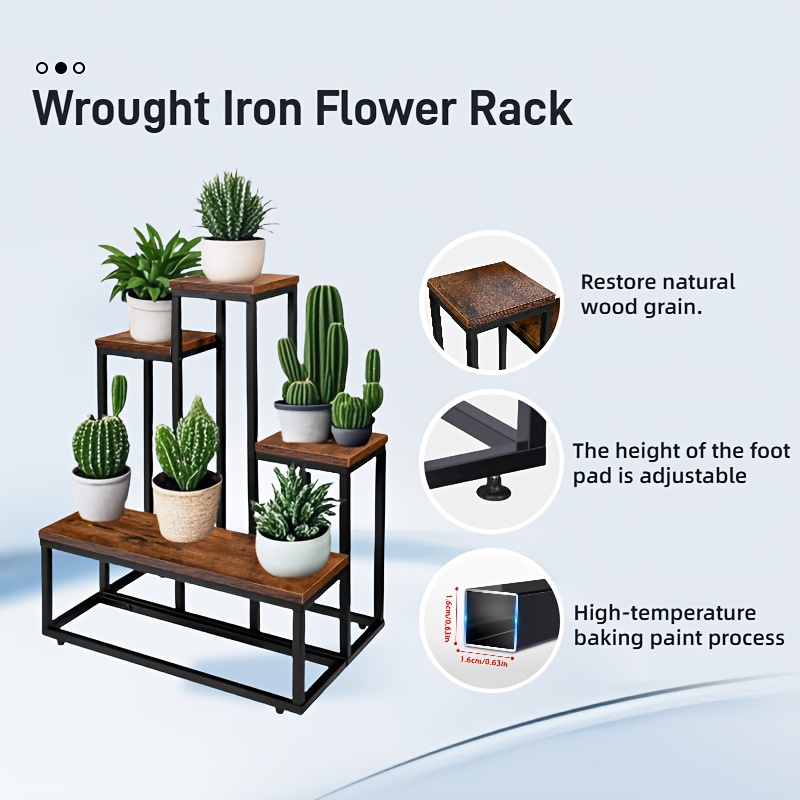 4 tier iron plant stand wooden shelves - Temu Cyprus