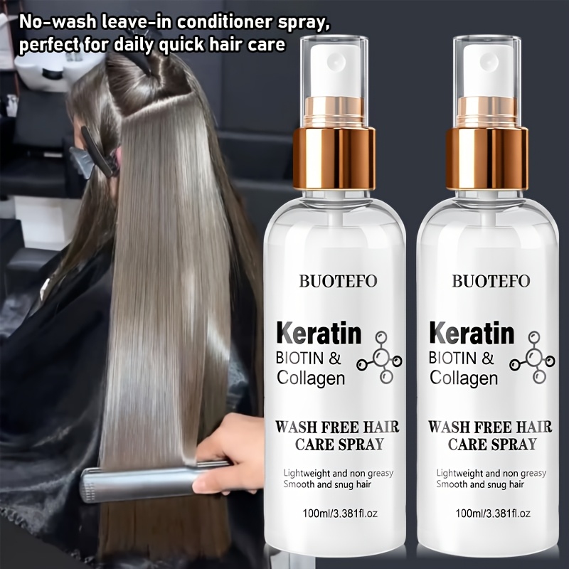 Image of [nourishing Hair, Preventing Thinning] 2pcs Keratin Strengthening Smoothing Hair Spray, Containing Multiple , Fresh Texture, Removes Loose Flakes, Instant For Split Ends/dry/damaged Hair