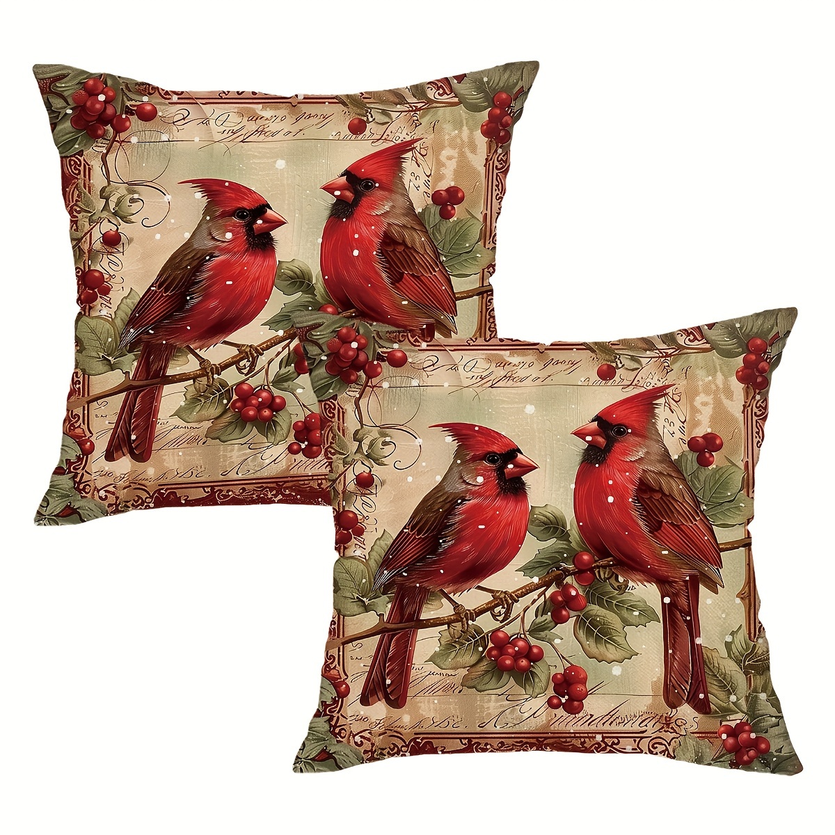 

2pcs Vintage Christmas Throw Pillow Covers - 18x18 Inch, Retro Farmhouse Holiday Decor For Couch, Sofa, And Bedroom - Polyester, Zip Closure, Hand Wash Only