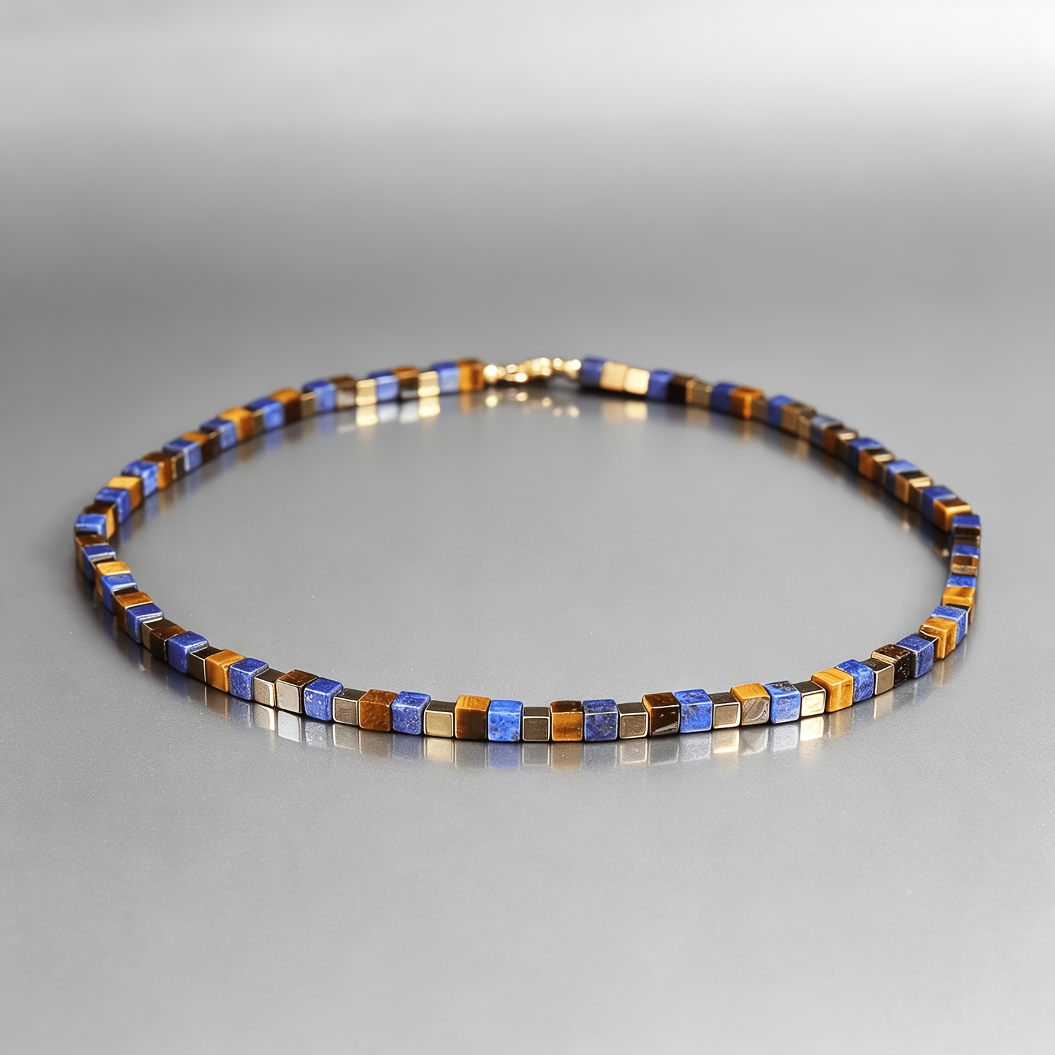 TEMU And Bead Choker Necklace With Golden Hematite, Minimalist Natural Stone Jewelry, Unisex Sleek Statement Piece