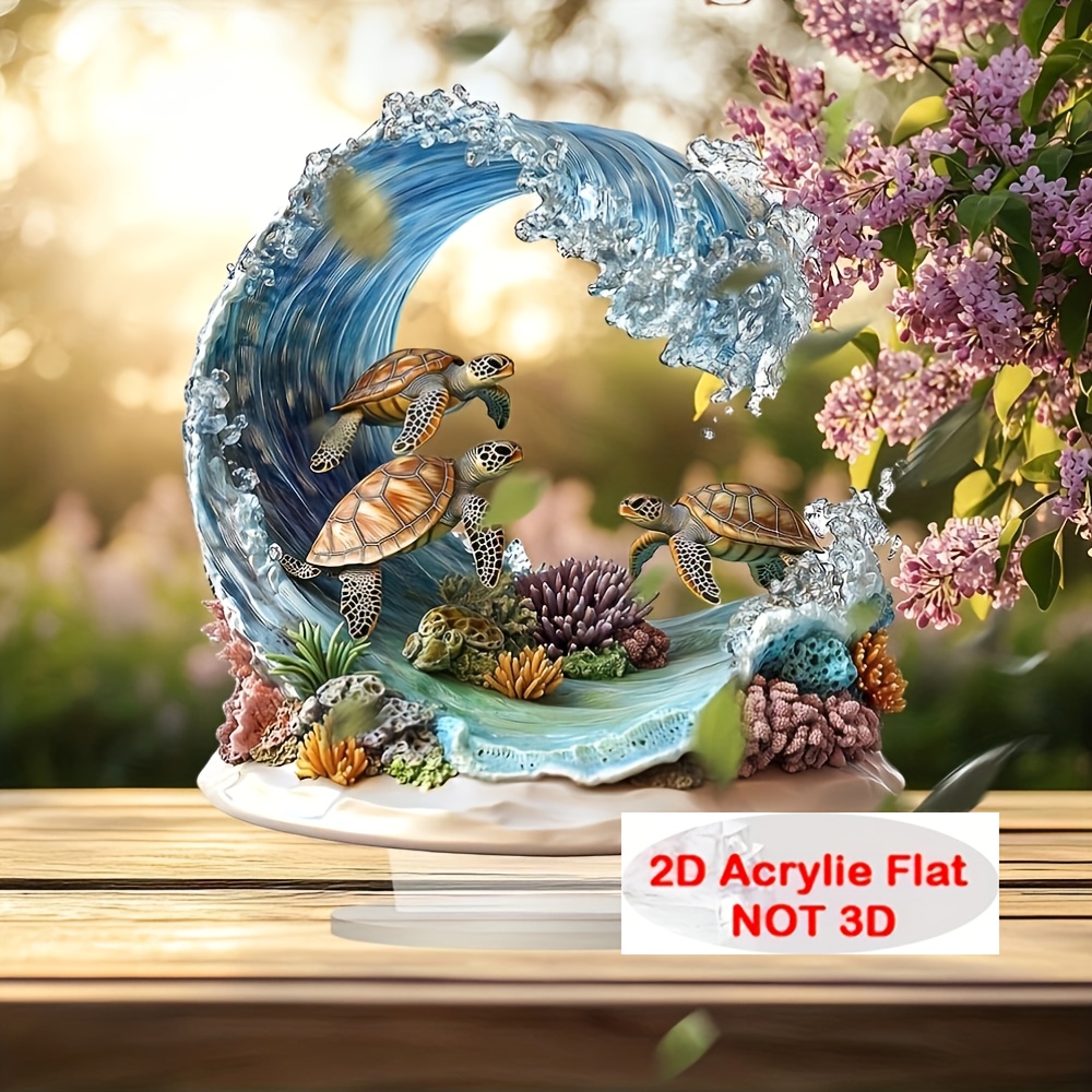 

Bohemian Crystal Sea Turtle Wave Acrylic Decor, 2d Tabletop Family Theme Multipurpose Decoration, Unique Christmas Gift For Home, Office, Bedroom, Cafe - No Text