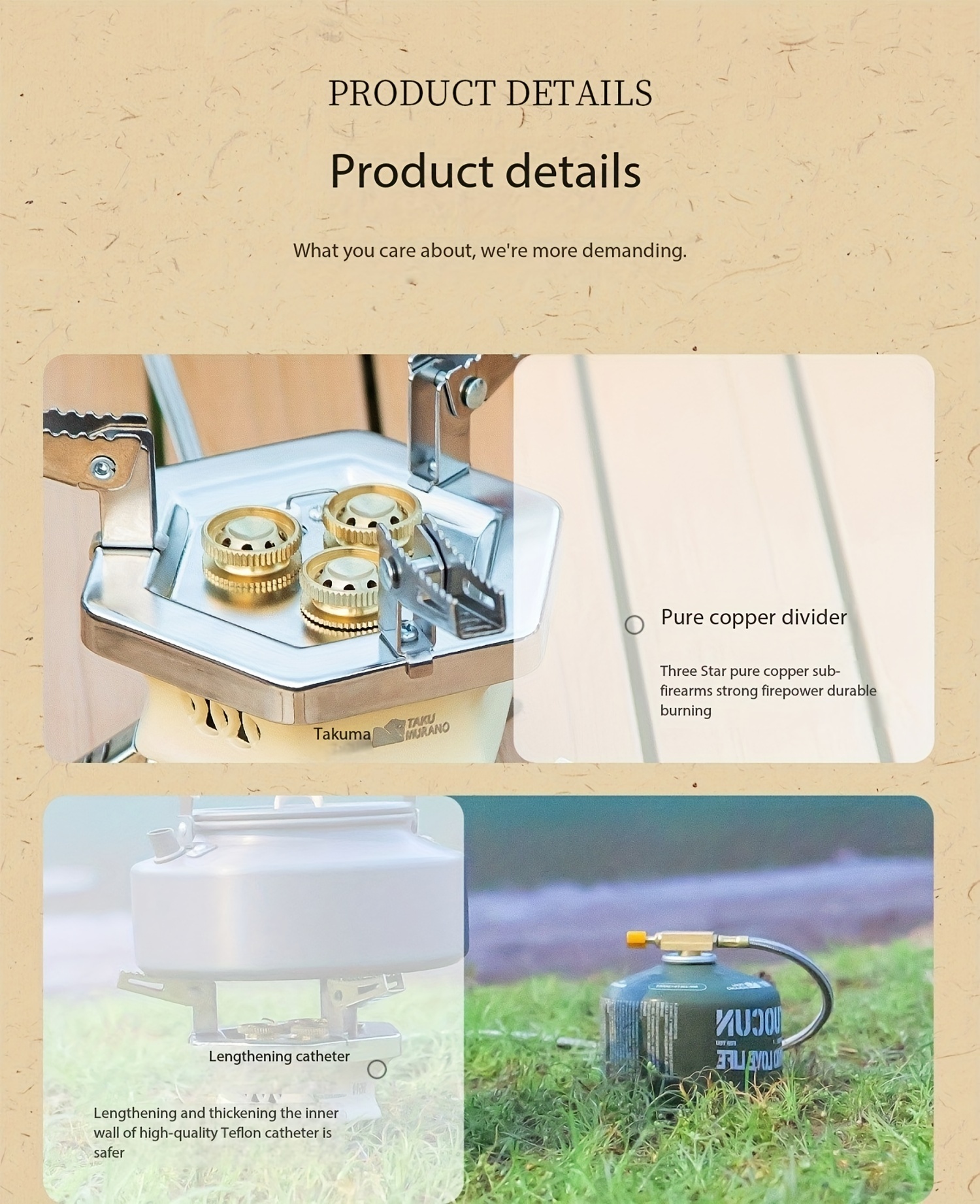 TAKU MURANO Portable Gas Camping Stove - Compact, Windproof, Quad Burner Design with Piezo Ignition, Ideal for Hiking, Outdoor Activities - 1pc, Includes Carrying Bag