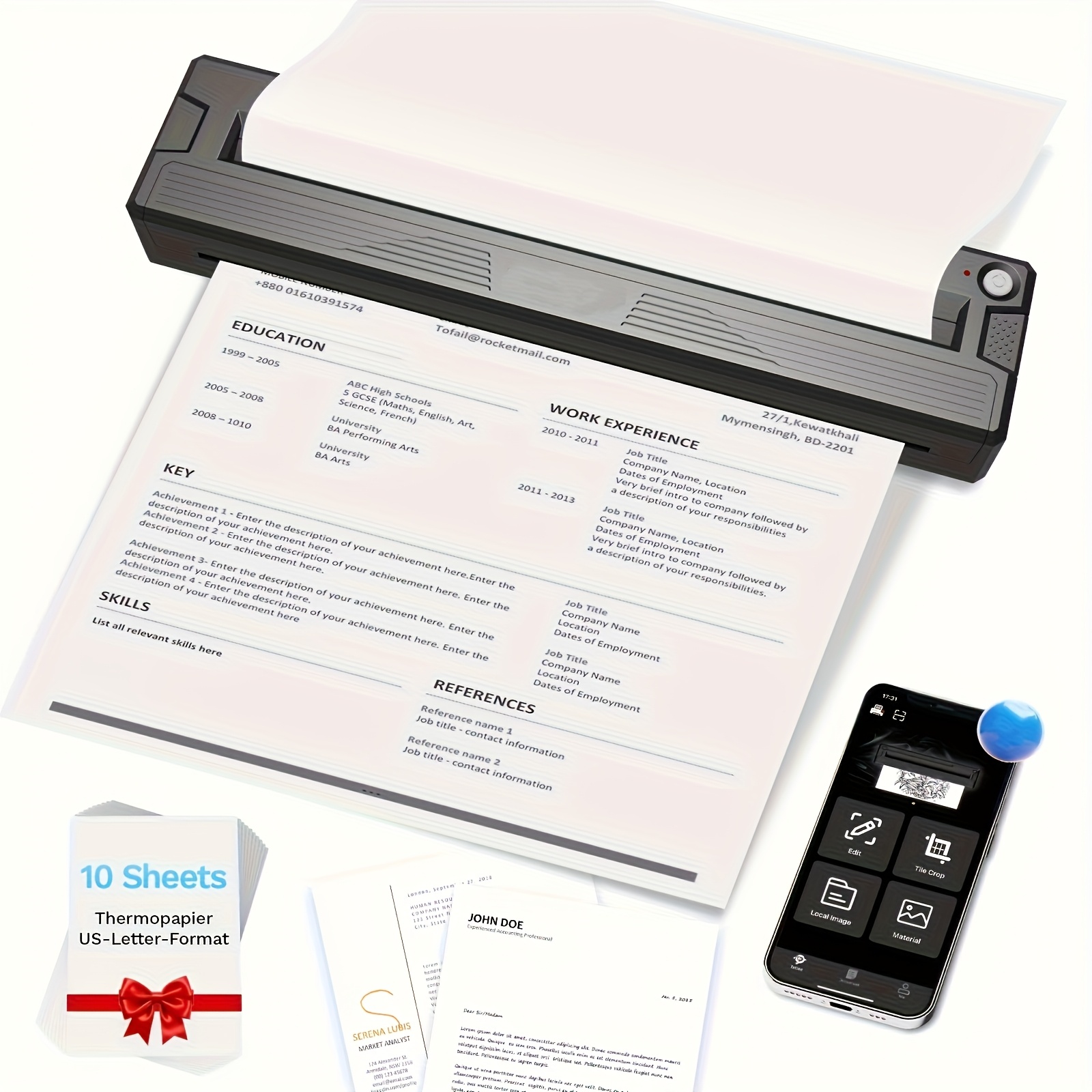 TEMU 2-in-1 Portable Printers Wireless For Travel, 2026 Newly Upgraded Portable Thermal Inkless Printer Support 8.5" X 11" Us Letter&legal, A4, A5,