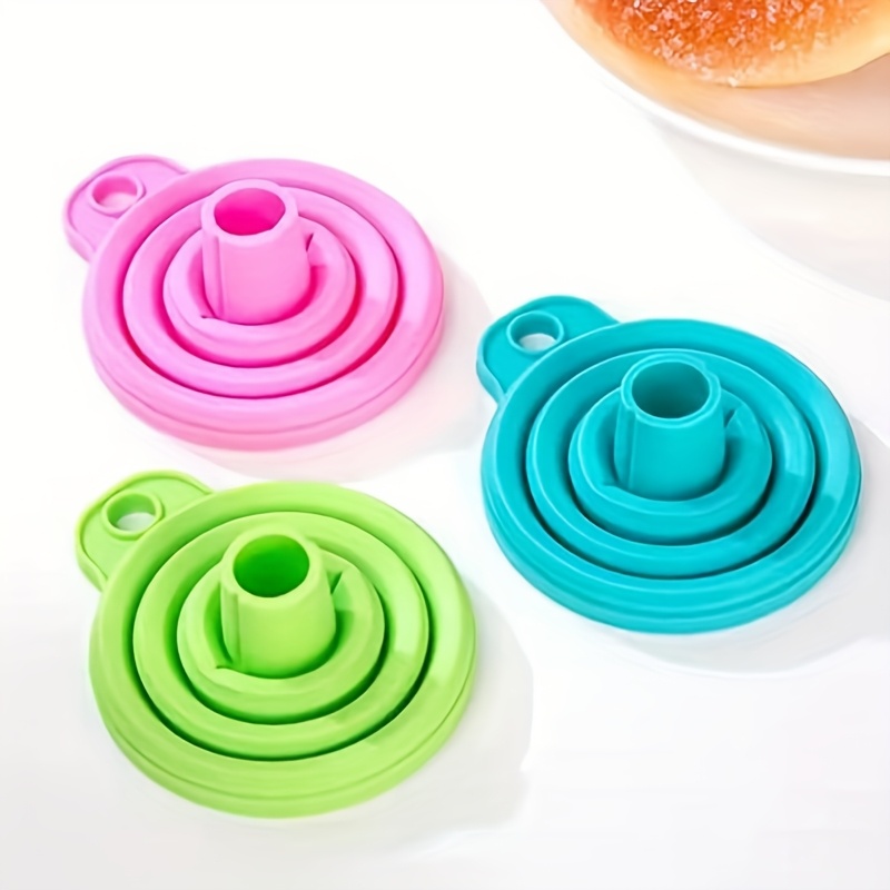 TEMU 3pcs Flexible Silicone Kitchen Funnel, Heat Resistant, Collapsible Design For , , Liquids, Home Kitchen Essentials