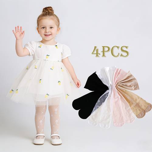4 pc of girls leggings with small floral print ultra thin and breathable pantyhose suitable for spring summer and autumn wear matching with all kinds of pants and princess dresses are very suitable