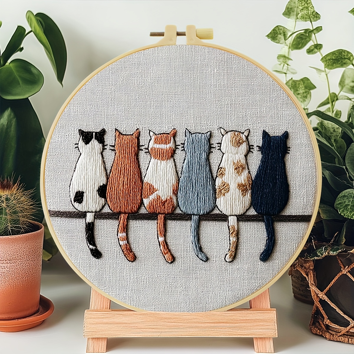TEMU Embroidery Set, 20 X 20cm/7.9 X 7.9 Inches, Cat Silhouette, Suitable For Beginners, Contains Embroidered Cloth, Manuals, Embroidered Stretch And