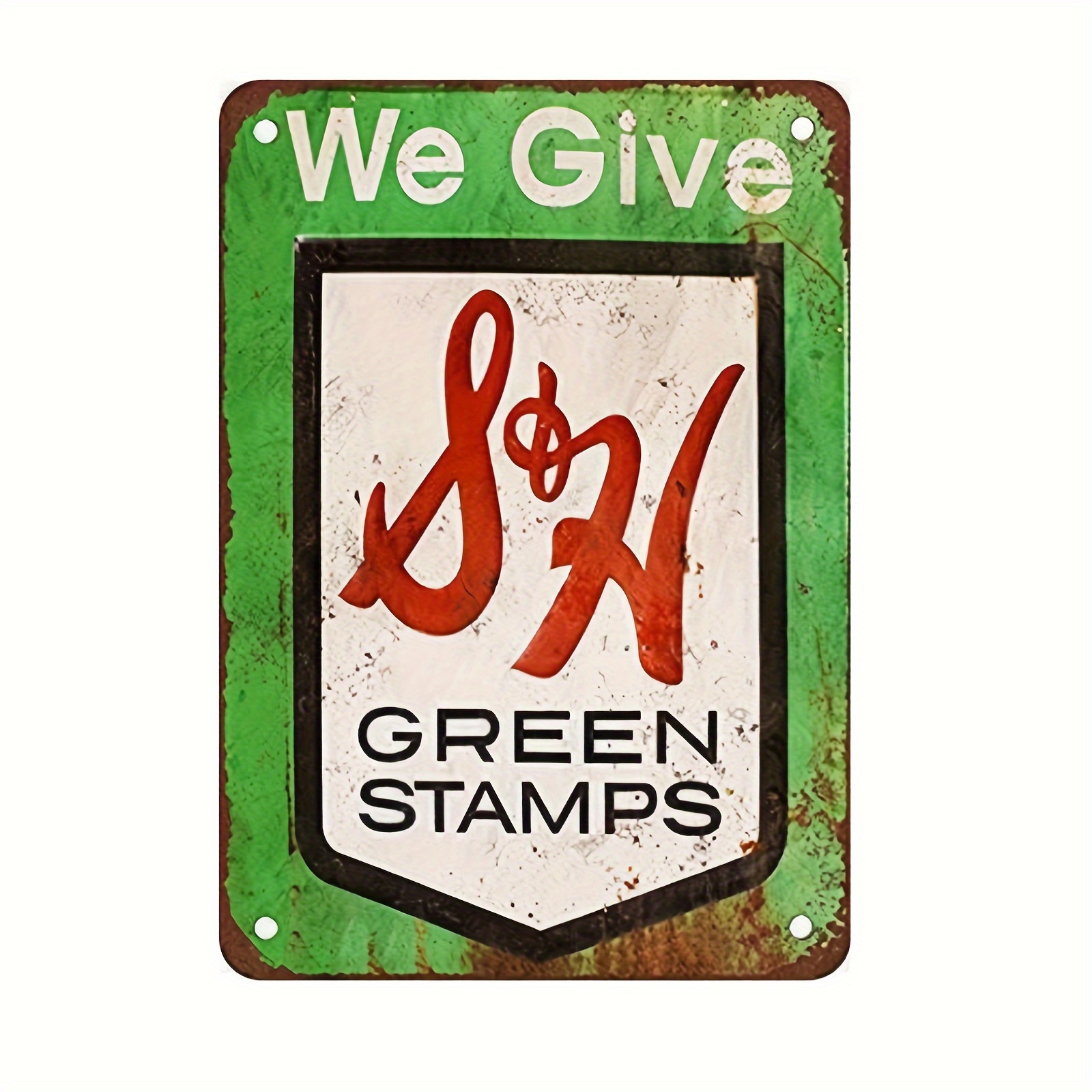 

Rustic Vintage S&h Green Stamps Metal Sign Decor, Durable Iron Construction, Retro Collectible Advertising Wall Art, Pre-drilled For Easy Hanging, 8x12 Inches - Fade & Uv Resistant
