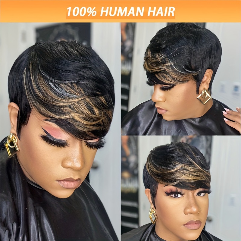 

Cut Wigs For Women 1b/27 Color Short Layered Human Hair Wigs With Bangs 150% Density Brazilian Human Hair Wigs For Women Glueless Full Machine Made Wigs