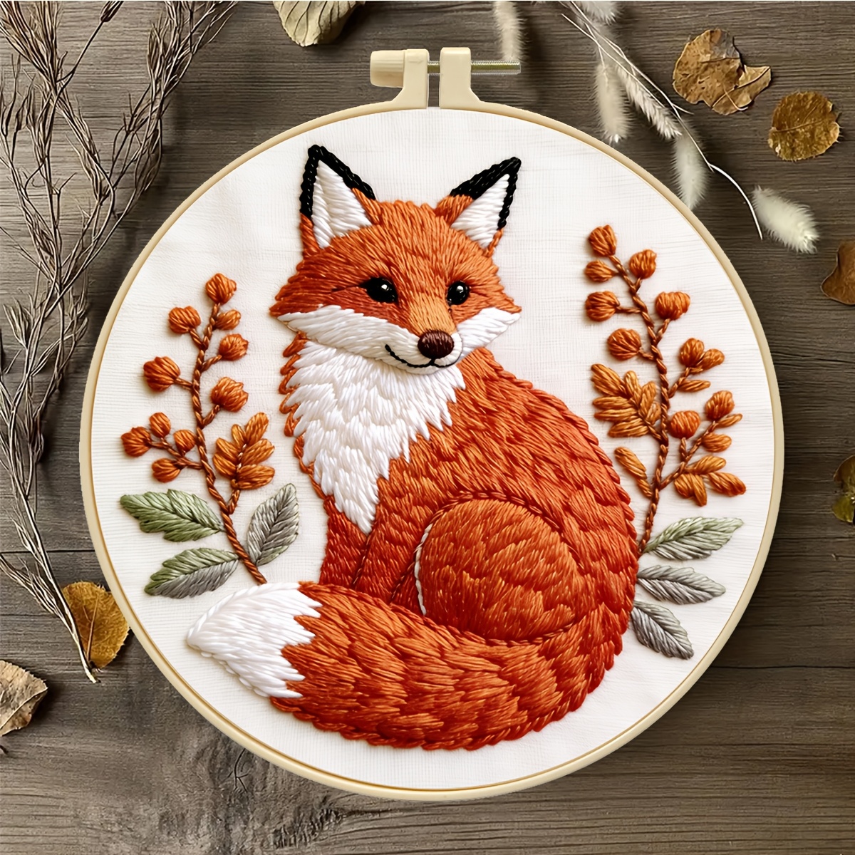 TEMU 1 Set Of Printed Embroidery Kit, Fox Embroidery Cross- Kit For Adult Beginners, Includes Pattern Instructions And Full Set Of Tools, Handmade