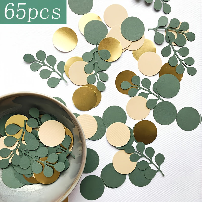 65pcs Leaf Green Round Confetti For Party Theme Decorations, Birthday Wedding Holiday Party Table Decor Props, Confetti