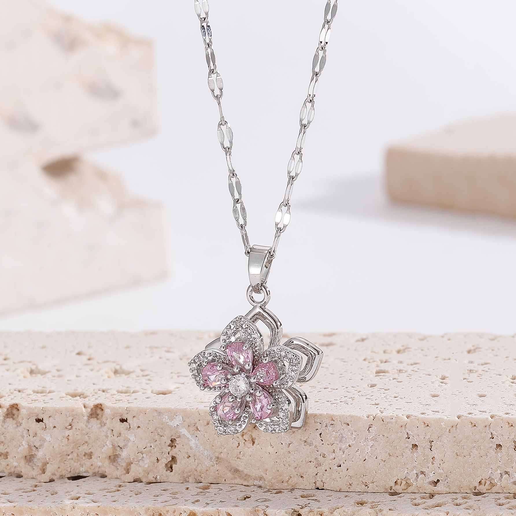 TEMU 1pc Fashionable Elegant Rotating Wisteria Flower Necklace Suitable For Banquets, Travel, Gifting, And Daily Wear