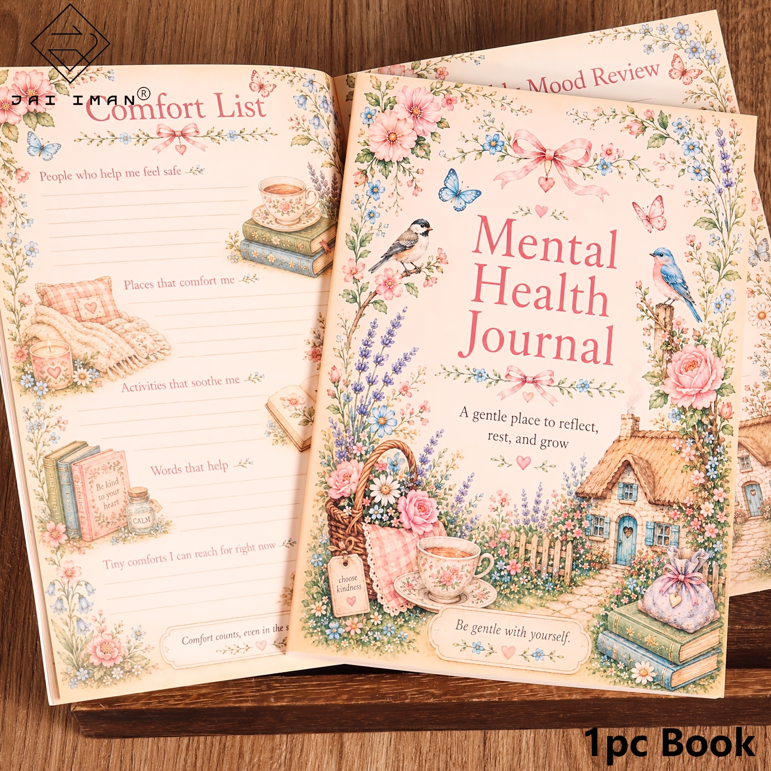 TEMU Jaiiman A5 96-page Flower Garden Mental Composition Notebooks, Self-care Pages Wellness Planner Mindfulness Book, For , To-do List Notepad,