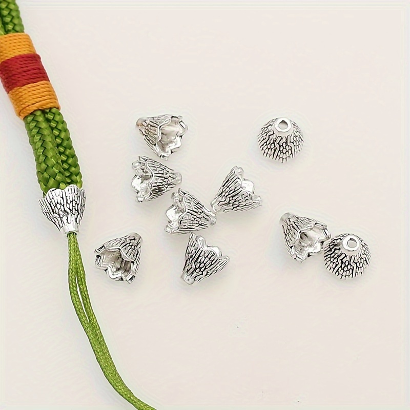 

20pcs Pattern Silvery Tassel Caps, 7mm Handcrafted Pendant Bead Holders For Making - Zinc Alloy Accessories