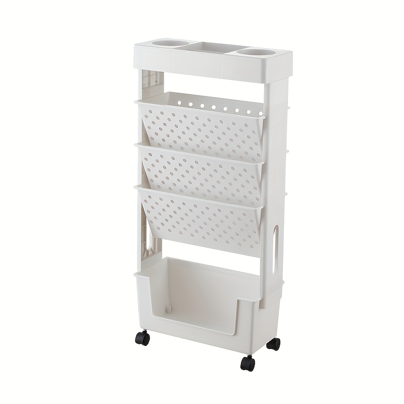 TEMU Étagère de rangement mobile à 5 niveaux, à bords, chariot de bureau sur pied, support de rangement pour livres, support de rangement pour