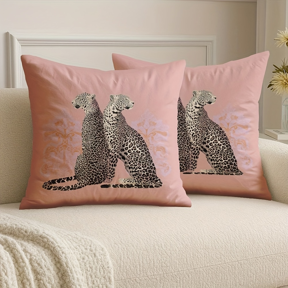 TEMU 2pcs Double-sided Printed Throw Pillow Covers, Leopard Print Sitting Pillow Covers 18x18 Inches/45x45 Cm Short Plush Decorative Cushion Covers