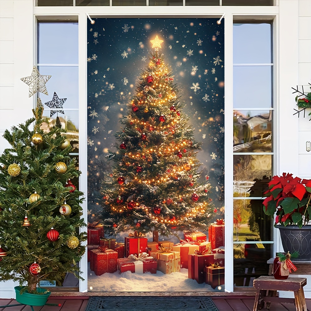 

1pc Christmas Tree Door Banner Decoration, Polyester Hanging Sign For Christmas And New Year Celebrations, Indoor Home , No Electricity Needed