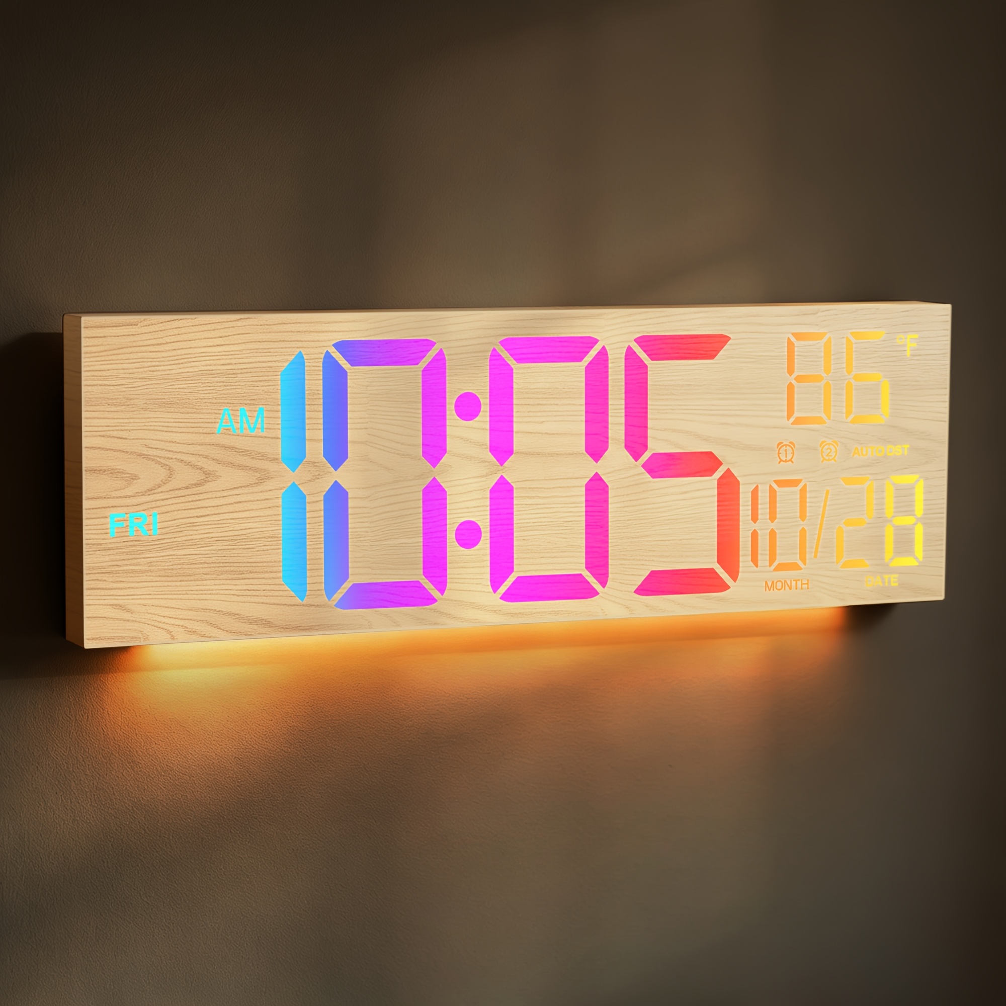 Image of Upgrade 16.3" Large Digital Wall Clock With Remote Control, Rgb Led Display, Night Light, Alarm, Countdown, Dst, Temperature For , Bedroom, Office, Gifts For Seniors